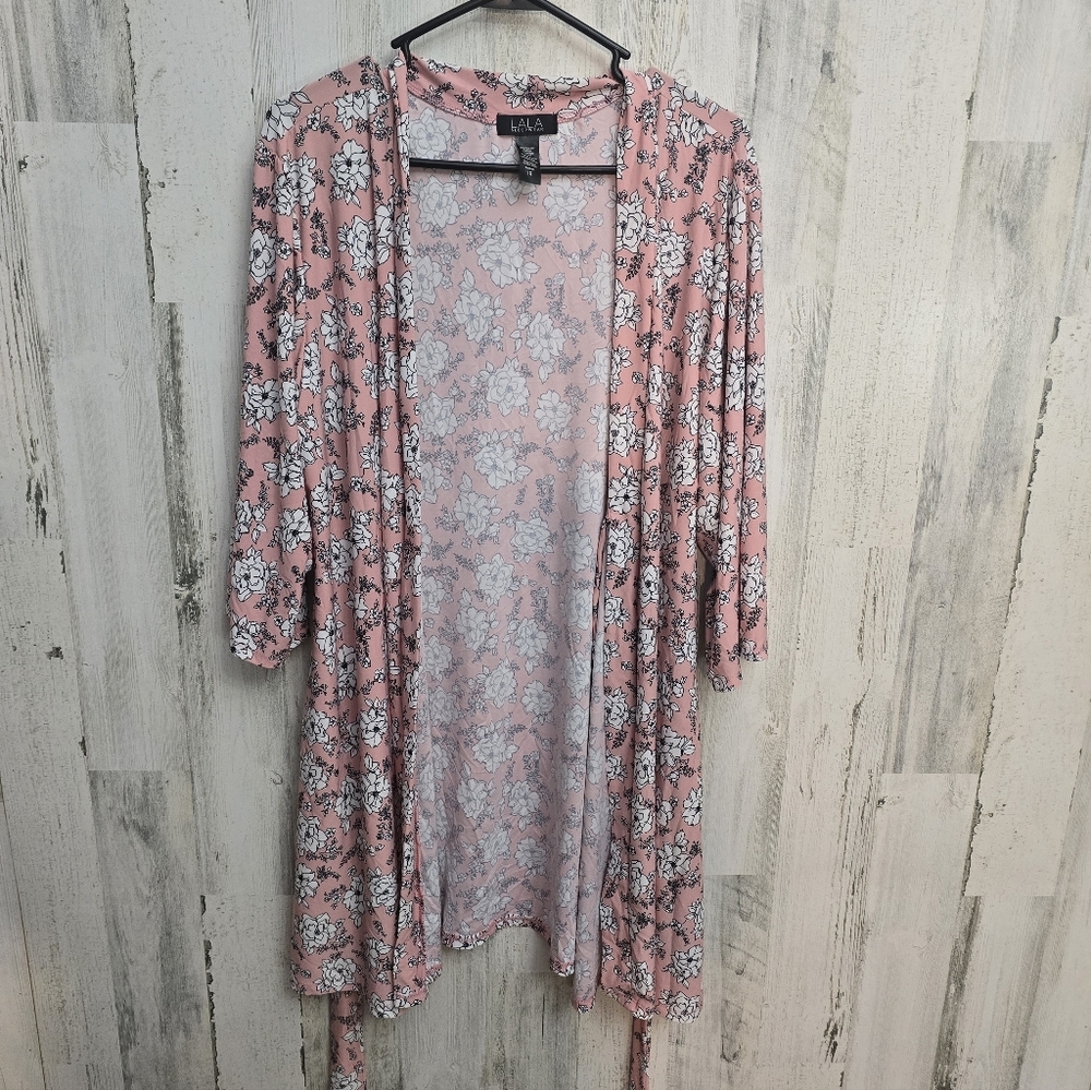 Lala Sleepwear Pink And White Rose Robe Womens Plus Size 1X